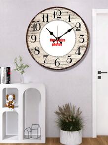 可定制静音木质挂钟 10-12 英寸圆形现代设计，个性化照片选项，电池供电（不含 AA 电池），非常适合周年纪念、生日和家居装饰，易于组装，家居装饰时钟 | 照片挂钟 | 装饰钟针，时钟墙面装饰