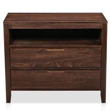 Drawer Cabinet, Side Table, Bedside Table, Storage Table, Brown P2 Density Board + Solid Wood Veneer Frame 75*40*61CM Two Drawers With Upper Compartment Bedside Table Mid-Century Modern - 棕色 - 查看 11