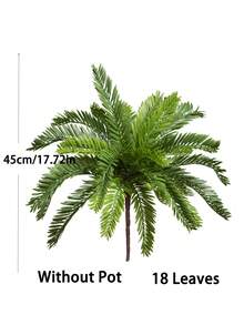 Kmitang 45厘米18叶人造棕榈树，仿西米棕榈叶，热带植物，塑料苏铁树，适合家居花园室内外装饰 - 綠色 - 查看 8