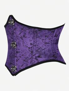 Underbust Corset Steampunk Gothic Punk Style Short Waist Trainer Cincher, Palace Bodice Waist Cincher With Hook And Buckle Closure - Purple - View 3