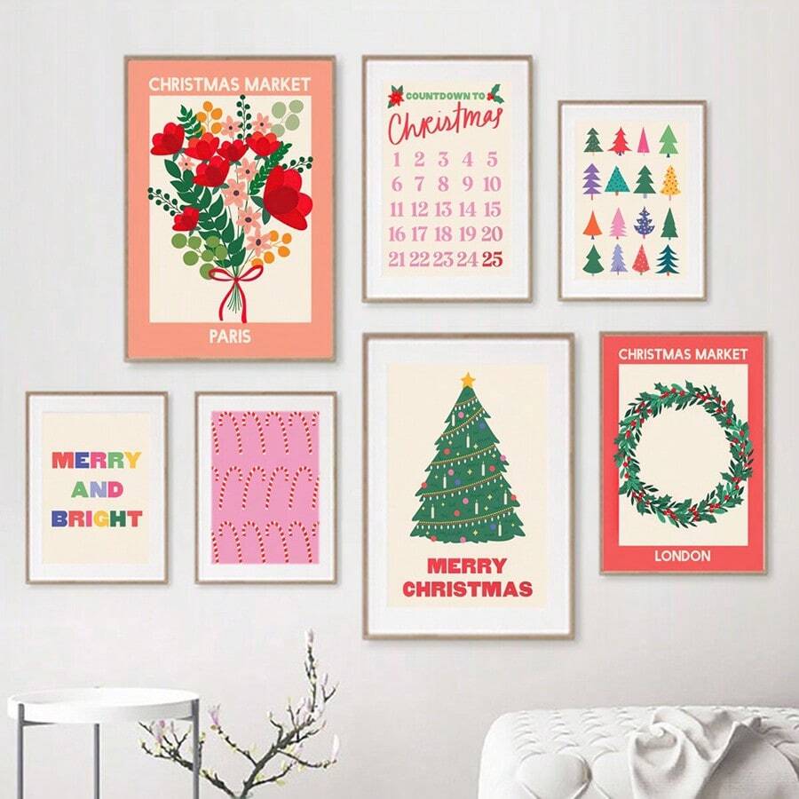 1PC Christmas Tree Flower Market Candy Gift Party Christmas Poster Printing Canvas Painting Nordic Mural Living Room Home Decoration Pictures