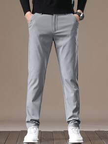GRDR Men's Solid Color Slim Fit Casual Tapered Pants With Pockets, Suitable For Daily Commute - Light Grey - View 4