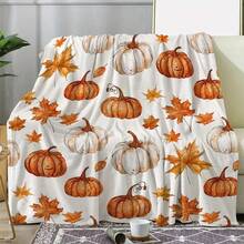 1 pièce Couverture en flanelle douce à l'imprimé vintage d'automne avec citrouille et feuille d'érable. Chaude et confortable, multi-saisons et multi-usages. En polyester avec impression numérique. Convient pour le canapé, le lit, la voiture, le bureau, le camping, les voyages, les cadeaux - Multicolore - Voir 3