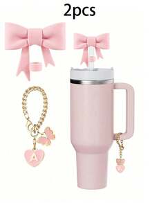 مجموعة 1 / 2 قطعة من اكسسوارات الأكواب الأنيقة، 1 قبعة قش بفيونكة، زخرفة جذابة بشكل قلب وحرف مصممة للأكواب، إكسسوارات سحر بشكل حرف وقلب لتخصيص الأكواب، سلسلة مقبض مع حرف شخصي لأكواب التمبلر، ديكور بطراز بسيط - متعدد الألوان - مشاهدة 18