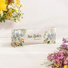 1pc Personalized Acrylic Desk Name Plate With Floral Design 21 Styles- Custom Engraved Office Desk Sign For Women And Men - Elegant Clear Acrylic Glass Block - Ideal For Boss, Teacher, Coworker Appreciation Gifts,Personalized Office Decor, Ideal Gift For Bosses, Teachers, Lawyers, Doctors & Colleagues -Personalized Gifts, Holiday Gifts
