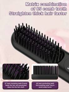 GENAI 直发梳，便携式负离子直发刷，长效电池热梳直发器，轻巧迷你便携，防烫设置 - 彩色 - 查看 6