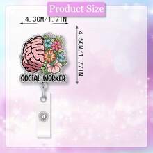 1 Piece Of Social Worker Extendable Silver Glitter Badge Reel Clip, Fun Brain Flower ID Badge Holder, Ideal Gift For Nurses, Doctors, Social Workers, Mental Health Awareness - 1PC - View 4