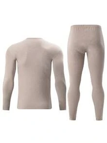 2pcs Men's Fashion Autumn Thermal Underwear Set, Warm Cotton Knit Base Layer For Autumn/Winter