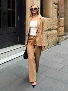 Zalla Blazer And Palazzo Pants Set With Lining And Decorative Button - 米色 - 查看 1