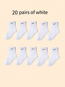 10/20 par białych i czarnych, elastycznych skarpet sportowych do połowy łydki dla dzieci, wygodnych i modnych, odpowiednich na każdą porę roku, do noszenia na co dzień i do szkolnego mundurka - Wielokolorowe - Zobacz 21