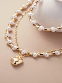 Pearl Necklace And Bracelet Set With Pendants - 白色 - 查看 6