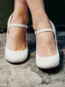 Women's White Wine Rose Gold Black Taupe Beige Grey Lipstick Natural Snake Mary Jane Pumps – Round Toe Ankle Strap Vintage Dress Heels [Size Up Half Size] - 白色 - 查看 4