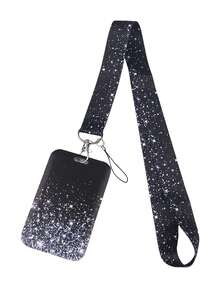 1 set suport pentru card de identitate cu cer înstelat și breloc, design drăguț cu mâzgăleală, șnur pentru femei, bărbați, angajați, studenți