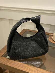 1 chiếc túi đeo vai hình lưỡi liềm dệt thắt nút màu trơn dành cho nữ, đa năng và thời trang - màu đen - Xem 9