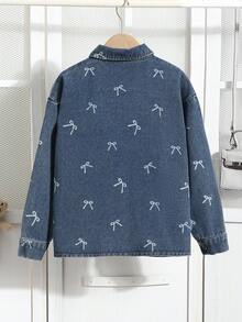 Girls/Teens' Casual Fashion Blue Pocket Butterfly Denim Long Sleeve Jacket