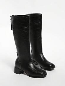 2025年春夏季新款女士过膝靴，粗跟，及膝，后拉链 - 黑色 - 查看 5