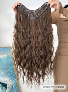 Clip In Hair Extensions V-Shaped Black Brown 24 Inch Long Water Wave Wavy Heat Resistant Fiber Synthetic Hairpiece For Women Girls Party Daily Use - Mocha Brown - View 3