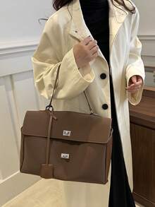 1 件纯色绒面革手提包，大容量单肩包带锁，时尚通勤包适合旅行、购物、约会、女士礼物，适合少女、大学生和白领，非常适合办公室、学校、工作、商务、通勤、户外、旅行、野餐 - 咖啡棕 - 查看 5