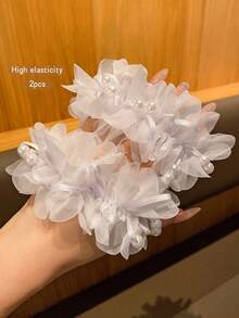 2pcs/Set Cute Hair Scrunchies For Little Girls, Hair Accessories Suitable For Performance And Daily Use - White - View 2