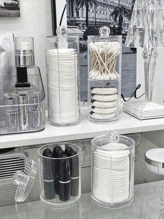 1 件装棉签架、卸妆棉分配器、带盖卸妆棉收纳盒、透明化妆品收纳盒、浴室化妆棉签和棉垫架