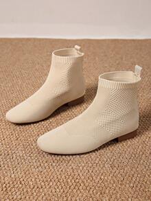 Botines de tobillo de punta afilada con parches y punto, botas cortas francesas vintage de ajuste delgado con acabado mate, botas cortas versátiles de tacón alto al estilo francés, botas de mujer, botas de tacón grueso y ajuste delgado, botas cortas, otoño, talla grande, botas cortas, botas cortas elásticas de punto