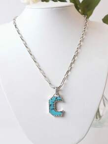 1pc Western Country Style Vintage Textured CCB Multicolor Leopard Print Black & White Plaid 26 Letter Minimalist Pendant Necklace, Sweater Chain