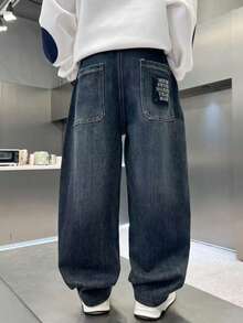 The New Autumn Style Boys Jeans Are Suitable For Teenage Boys' Daily Wear, Loose And Casual, Suitable For Autumn And Winter. - 藏蓝色 - 查看 3