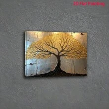 1pc, Modern Abstract Gold Tree Canvas Wall Art, Textured Golden Leaf Painting For Living Room, Elegant Nature Inspired Framed Artwork For Bedroom & Office Decor, Contemporary Silver Background Home Decoration - Nhiều màu - Xem 5