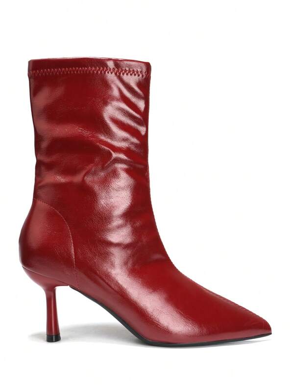 RevReaL Glossy Leather Pointed Toe Stiletto Ankle Boots Western Style Casual Leisure Cute Elegant Fairy Preppy College Business Sexy Cute Side Zipper Festival