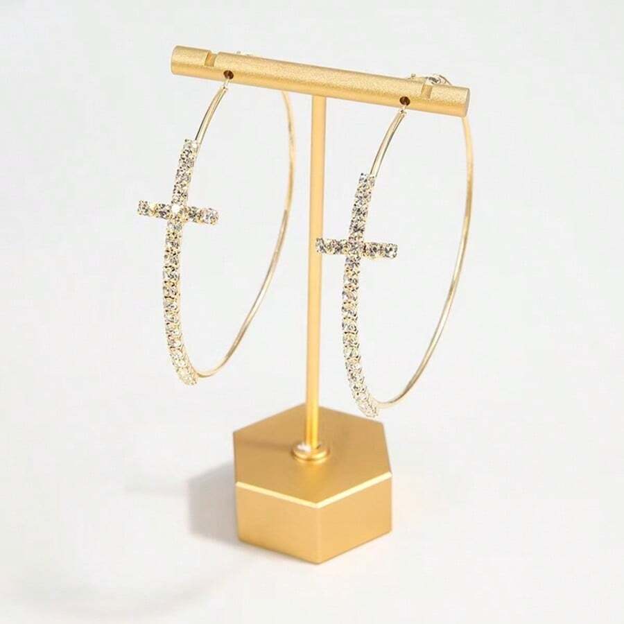 1 Pair & Unique Cross Design Women Hoop Earrings