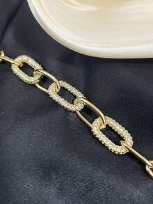 1 Piece Rhinestone Inlaid Chain Bracelet With Simple Yet Elegant Geometric Shape, Unique And Fashionable Design - Gold - View 6