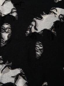 ANDREILEE 破洞流苏下摆圆领休闲宽松长袖套头毛衣，男女皆宜的街头时尚款，适合春、秋、冬三季穿着。 - 黑色 - 查看 5