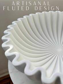 Resin Decorative Bowl - White Large Home Decor Bowl - Coffee Table Bowl Decoration - Scallop Ruffle Centerpiece Bowl, Ruffled Scallop Stone Bowl - , For Home Decor, Entryway, Kitchen Countertop Fruit, Table Centerpiece, Key - Handmade In India - Multicolor - View 3