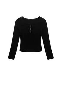 Women Solid Color Knit Shirt Blouse Tops, Autumn - Black - View 4