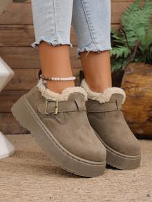 2025秋冬新款厚底坡跟中筒雪地靴女款，毛皮靴 - 卡其色 - 查看 2