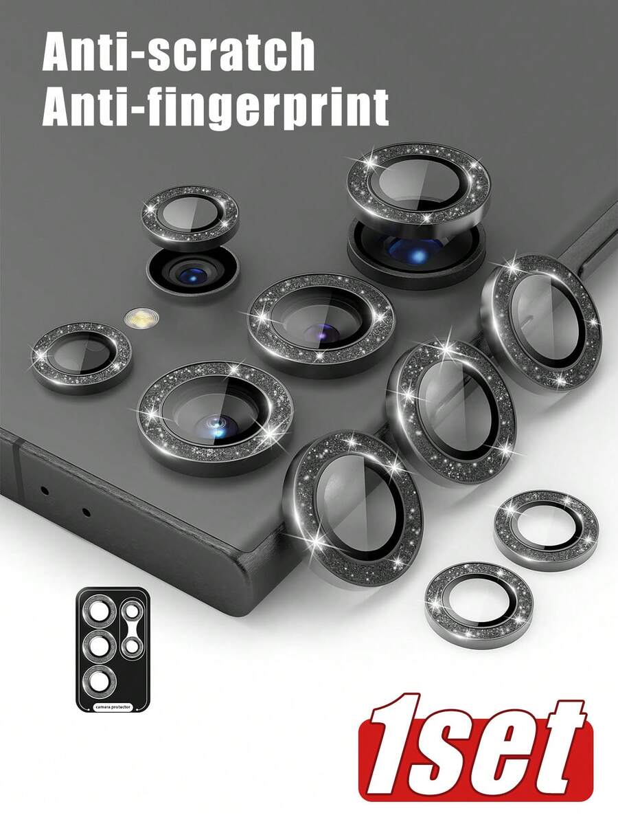 9H Tempered Glass Camera Lens Protector Set For Samsung Galaxy S26 Ultra/S25 Ultra/S24/S23/S22, Shiny Black, Suitable For Daily, Office And Home Use, Waterproof, Shockproof, Anti-Fall And Anti-Scratch.