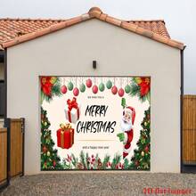 1pc 2D Flat Christmas Outdoor Atmosphere Garage Door Hanging Tapestry, Full Polyester Printed Villa Warehouse Holiday Party Daily Decor Matching Hanging Cloth