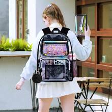 3PCS Clear Backpack, Women's Sequins Transparent Bookbag Set, Cute Heavy Duty See-Through School Bag For Teens And Elementary Students – Flower Black Love - 黑色 - 查看 6