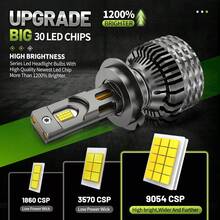 HYNBYZJ 2 件 H4 H7 LED 大灯泡 H1 H3 H11 9005 HB3 9006 HB4 9012 9007 H13 汽车前照灯 150000LM 超亮 CSP 驾驶前照灯泡涡轮雾灯 12V 24V - 白色 - 查看 3