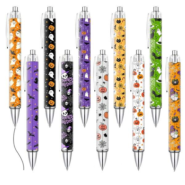 5/10 PCS Halloween Pens Bulk Cute Fun Spooky Gel Pen For Adults Pink Orange Black Ghost Pumpkin Cartoon Holiday Work Home Office School Supplies Party Favors Gifts Goodie Bag Giveaways