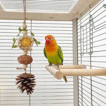1 poleiro + 1 corda para pendurar pássaros, conjunto de brinquedos para pássaros, poleiro para descanso de pássaros, adequado para várias gaiolas de pássaros