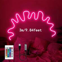 1 件霓虹 RGB LED 灯带柔性硅胶霓虹灯多色变幻 - USB 供电带遥控器适用于卧室、客厅、厨房和圣诞主题装饰、Luz LED、LED 灯、墙壁装饰灯、电视背景装饰、节日装饰、万圣节、圣诞节 - RGB多色光 - 查看 12