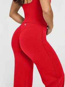 OQQ Yoga Pants Women High Waist Stretch Casual Soft Straight Leg Bottoms - 紅色 - 查看 4
