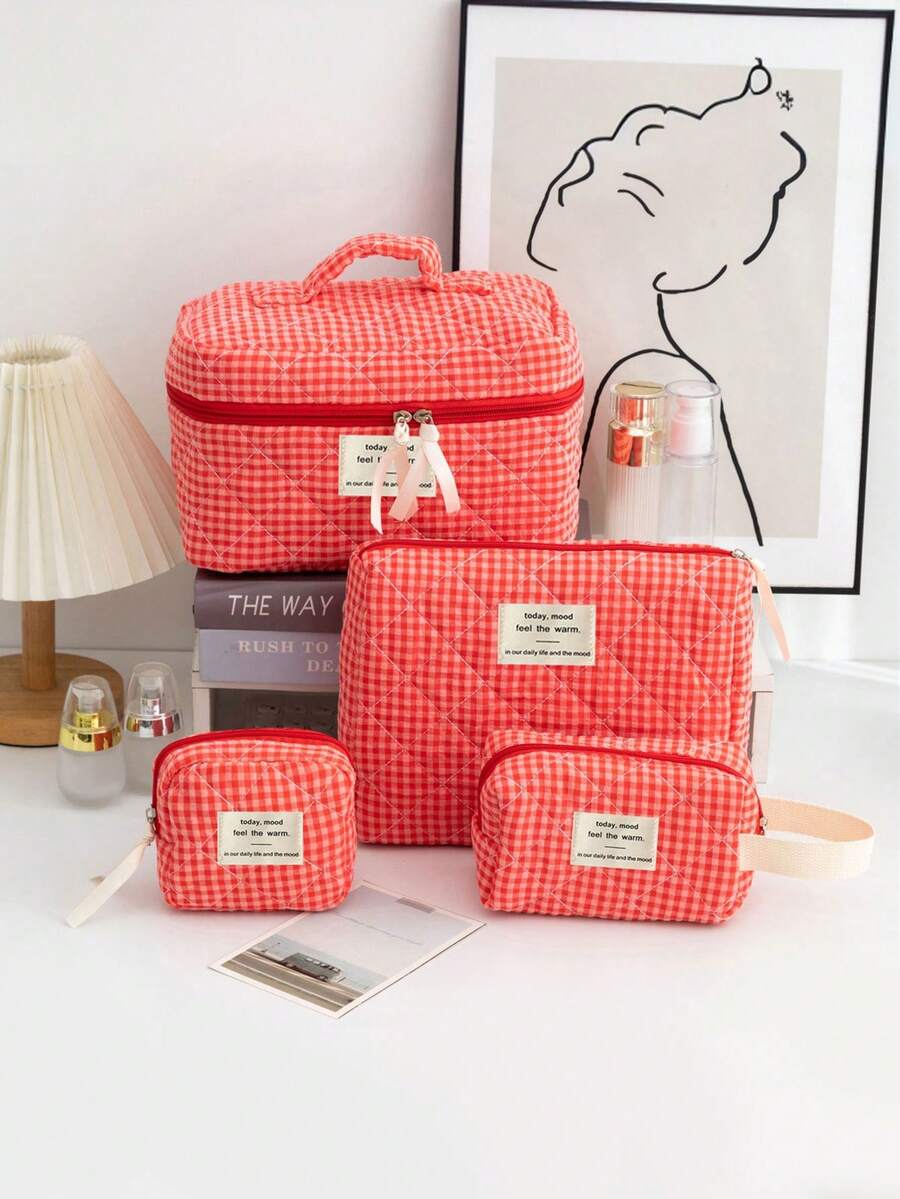1 Stück Gitter-Kosmetiktasche im koreanischen Stil, gesteppte rosenrote Tasche, Ins-Stil Mädchen Urlaubsutensilien, große Kapazität Reißverschlusstasche, Geldbörse, Tamponbeutel mit Schmetterlingsmuster, Beauty-Tasche, Frühlingszubehör, Damenmode, Reise-Aufbewahrungstasche für Hochzeit, Brautjungfer, Weihnachten, Muttertag, Krankenschwestern-Tag, Lehrertag, Herbst, Uni-Utensilien, Reiseutensilien, Urlaubstasche für Frauen, Make-up-Organizer
