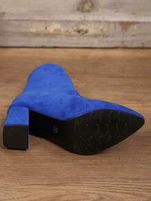 Mother's Day Women's 2025 Classic New Pointed Toe Chunky Heel Ankle Boots, Versatile Fashion Short Boots, Elastic Boots, Mid-Calf Boots - Màu xanh lam - Xem 8