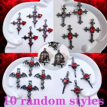 5 peças/10 peças Pingentes Aleatórios de Cruz Gótica, Morcego, Coração em Forma de Diamante, Acessórios de Joalheria Artesanal DIY, Amuletos, Encantos, Colar, Brincos, Bolsa, Chaveiro, Decoração de Pulseira - Multicolorido - Visão 8