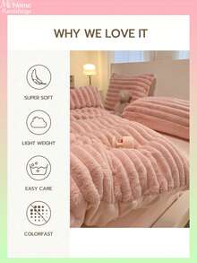 3 件蓬松超柔软羽绒被套套装 - 人造毛皮羽绒被套套装，毛绒羽绒被套套装，男孩女孩宿舍床上用品 1 件拉链封口羽绒被套和 2 件枕套，不含被子，单人床、全尺寸、特大号床、大号床尺寸 - 粉色 - 查看 6