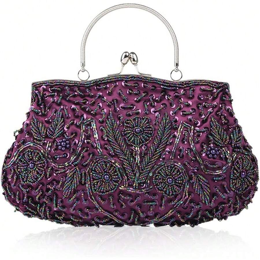 Gtes Women's Handbags, Evening Bags, Beaded Evening Bags Designed For Women, Clutches With Sequin Design, Purses, Wedding Party Clutches For The Wedding Season And Dinner Party Wear - Màu tím - Xem 1