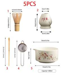 1件/3件/4件汝窑桃花陶瓷抹茶四件套，包含抹茶碗、抹茶打蛋器、抹茶杯、用于抹茶冲泡、甜点和茶饮制作的搅拌器，日式礼盒抹茶茶道套装，宋代抹茶打蛋器工具套装，重返校园 - 彩色 - 查看 18