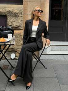 Zalla Blazer And Palazzo Pants Set With Lining And Decorative Button - Grey - View 2